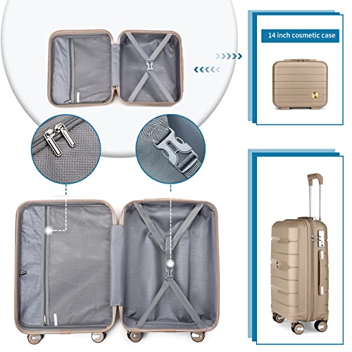Somago 20" Carry On Luggage and 14" Mini Cosmetic Case Travel Set, Hardside Spinner Suitcase with TSA Lock, Ice Blue X216