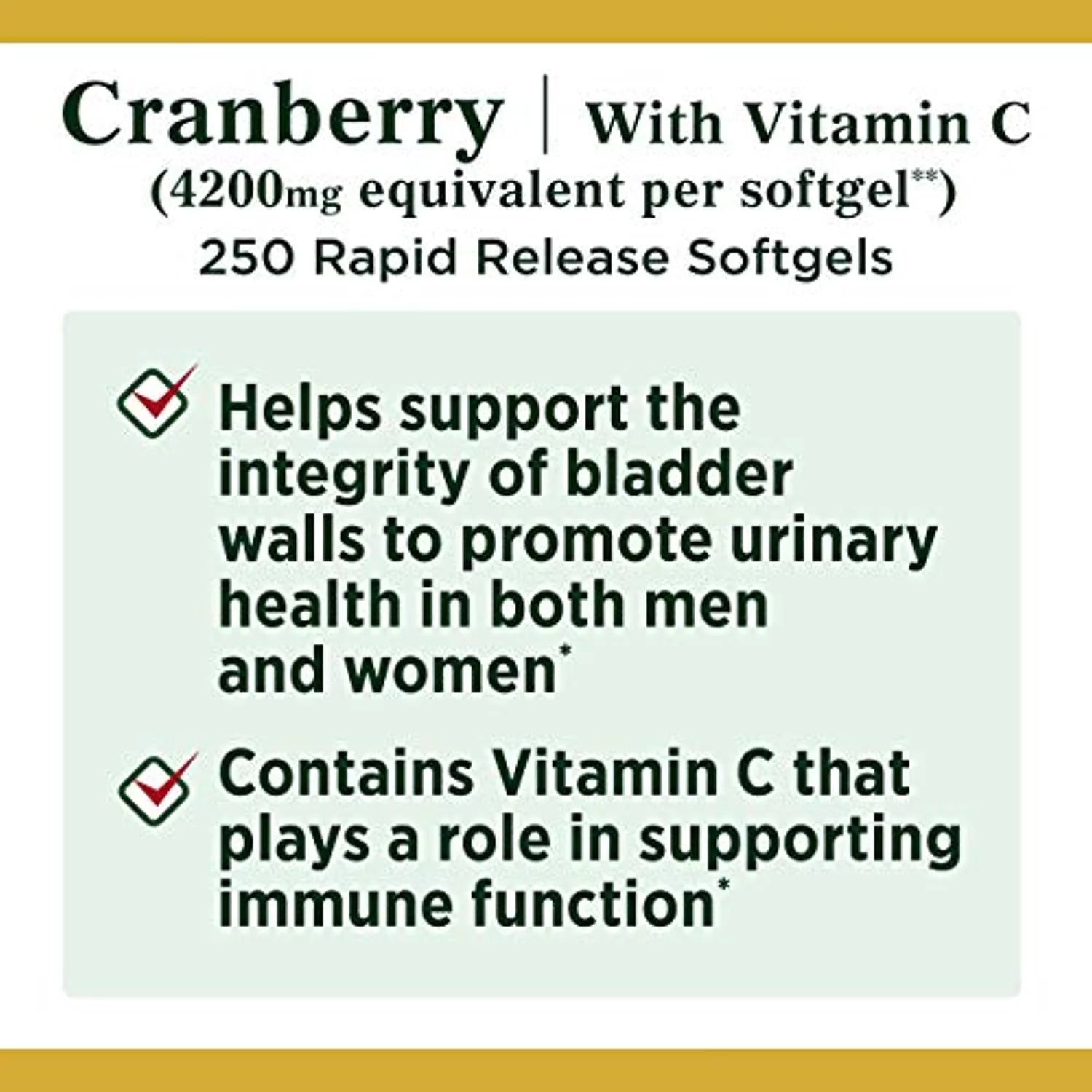 Natures Bounty Cranberry Pills with Vitamin C, 4200mg, 250 Softgels Q5767