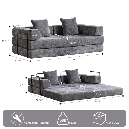 Corduroy Convertible Sleeper Sofa Bed with Pillow, Beige S401207