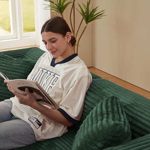 81" Foldable Convertible Sleeper Sofa Bed with Corduroy Upholstery and Pillow S23688
