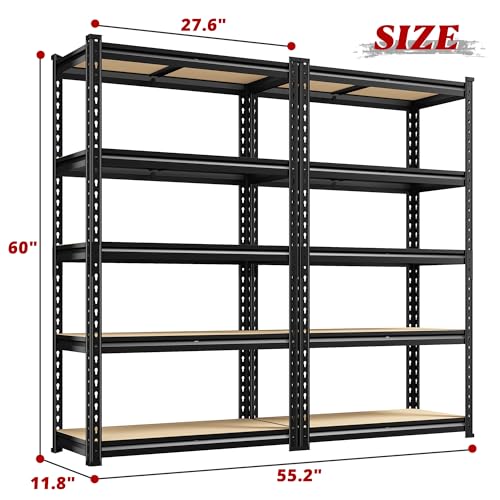 REIBII Set of 2 Storage Shelves 5 Tier Heavy Duty Metal Garage Shelving R5807
