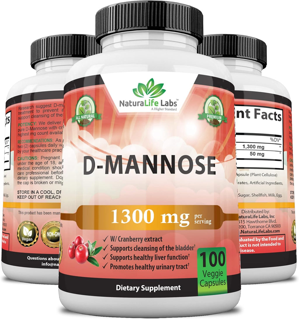 D-Mannose 1,300 mg with Cranberry Extract, 100 Veggie Capsules O30029