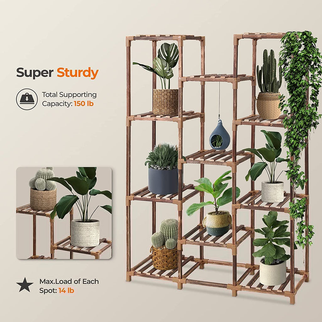 Homroll Plant Stand, Wood, 11-Tier Tall for Indoor Outdoor G909652