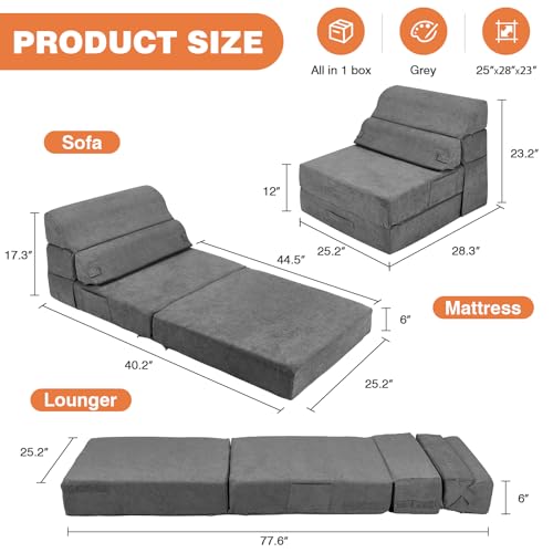 Comfy Folding Sofa Bed Grey Convertible Sleeper Chair Couch M171120