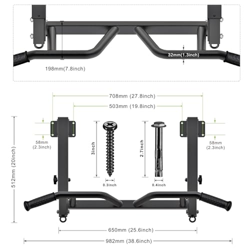SELEWARE Adjustable Joist Mounted Pull Up Bar with Multi-Angle Grip J619201