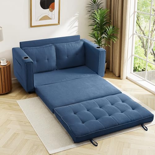 Loveseat Sleeper Sofa Bed Convertible Futon Couch Dark Blue Y2868