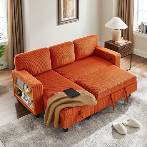 RedLemon 80” L-Shaped Sleeper Sofa Bed with Storage Chaise, Beige B354