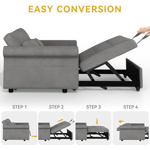 DWVO Sleeper Sofa Bed 3-in-1 Convertible Couch with Pullout Bed, 55'' Loveseat, Blue Gray D26733