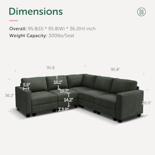 HONBAY Corduroy Modular Sectional Couch with Storage, Dark Gray A586576
