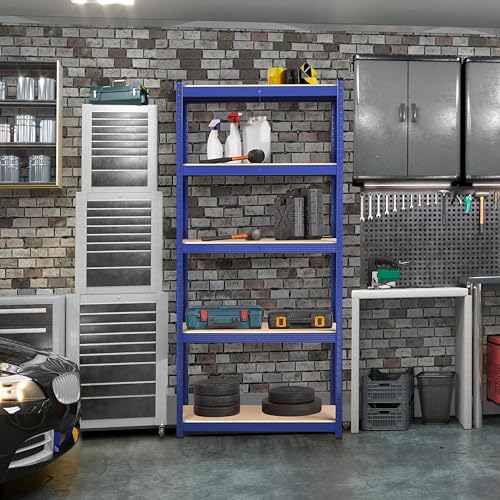 Yaheetech 5-Tier Heavy Duty Garage Shelving Unit, Adjustable Metal Storage Rack, Blue J339478
