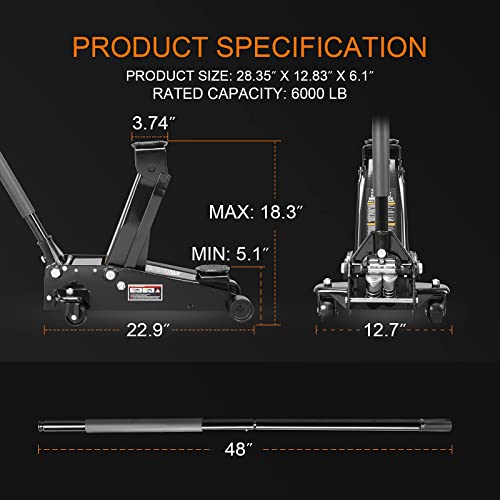 Torin T83505W BlackJack Hydraulic Low Profile Steel Racing Floor Jack, 3 Ton Capacity U93889