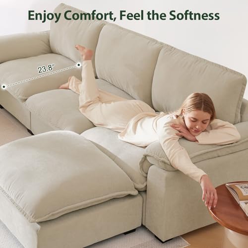 Cloud Couch Sectional L Shaped Modular Sofa Chenille Ivory Beige U4155