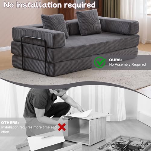 Convertible Floor Sofa Bed with Pillow Back and Armrest, Chenille, Dark Gray N4509