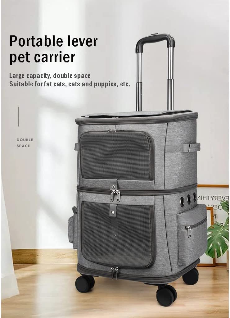 Cat/Dog Stroller with Wheels for Cats/Puppies Double-Layer Pet Carrier for 2 Cats Portable Outdoor Travel Bag Folding Soft Sided Pet Pram for Twin or