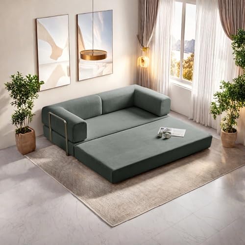 Convertible Floor Sofa Bed with Pillow Back and Armrest, Chenille, Dark Gray N4509