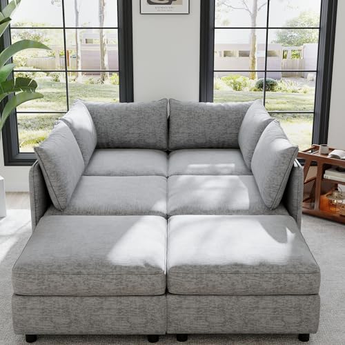 Oversized Modular Sectional Sofa with Movable Ottomans, U-Shaped Chenille J2923
