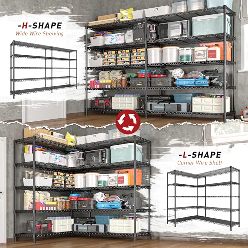 REIBII 73''W 5-Tier Metal Shelving Unit, Heavy Duty Wire Storage Rack F431