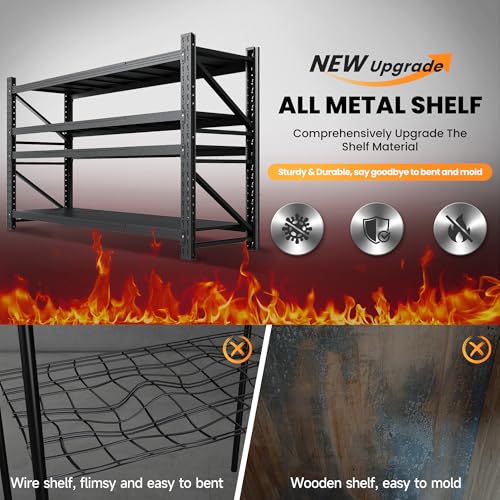 71" W Heavy Duty Steel Garage Shelving, 4-Tier Adjustable Storage Rack, Black C40455