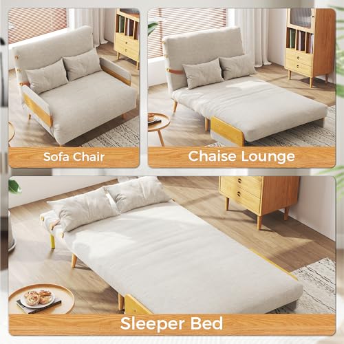 Convertible Chair Bed Sleeper for Adults with Wooden Arms, Linen G638