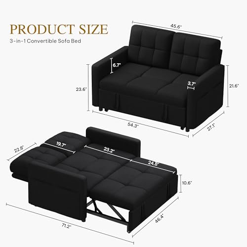 YITAHOME 55" Convertible Sofa Bed 3-in-1 Sleeper Sofa with Iron Frame, Grey L176893