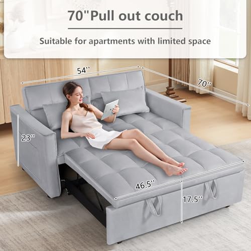 3 in 1 Convertible Sleeper Sofa Bed Futon with Adjustable Backrest, Velvet, Black Q74350