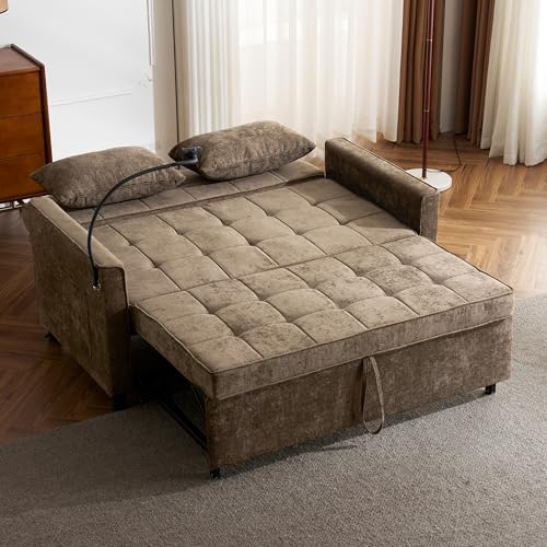 Merax 3 in 1 Convertible Sleeper Sofa Bed Futon with USB Ports, Brown V2286