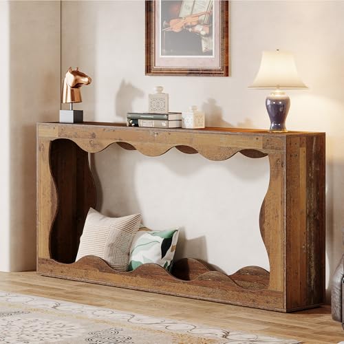 Tribesigns 63 Inches Farmhouse Console Table with Storage, Brown T384