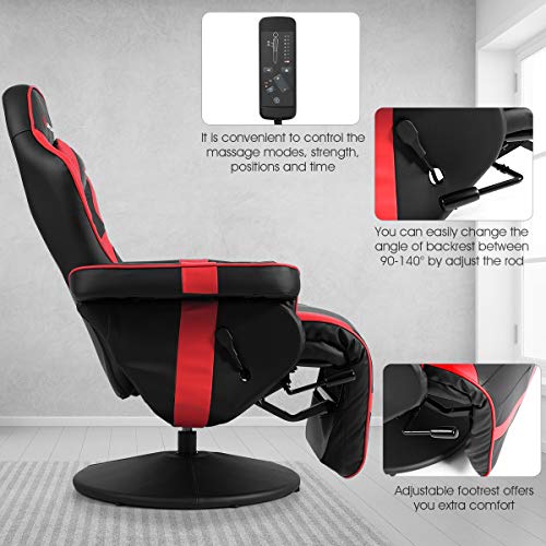 Goplus Massage Gaming Chair, Racing Recliner with Footrest, PU Leather N121