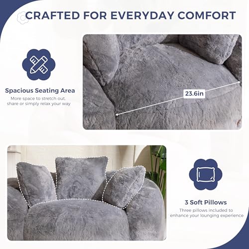 MAXYOYO Floral Shaped Bean Bag Sofa for Adults, Faux Fur, Beige M8911