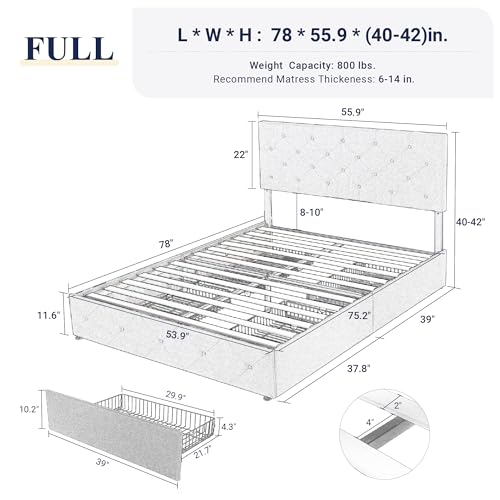 Allewie Upholstered Queen Platform Bed Frame with 4 Drawers and Headboard, Light Grey A922