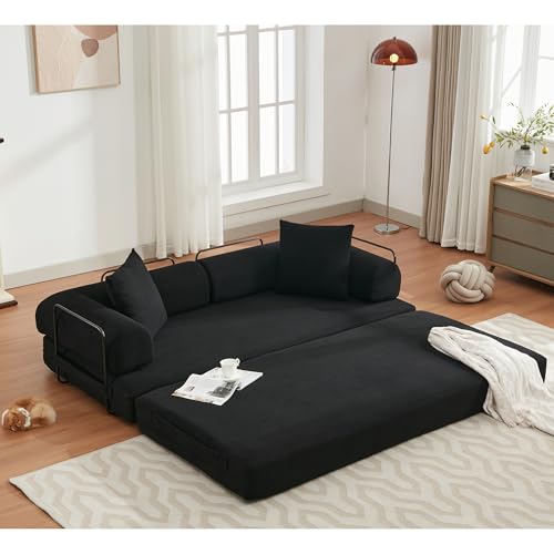 Corduroy Convertible Sleeper Sofa Bed with Pillow, Beige S401207
