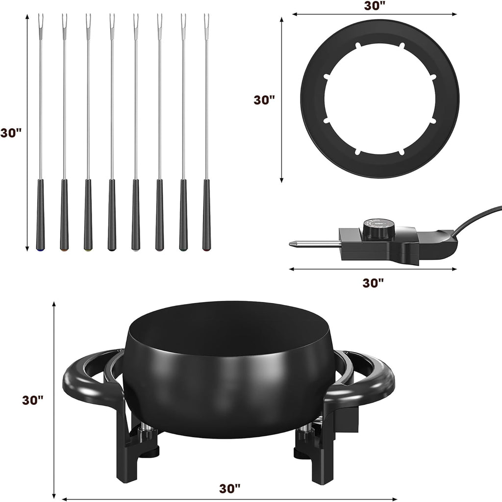 Sunvivi Electric Fondue Pot Set 3 Quart with Adjustable Temperature Control and 8 Forks M923702