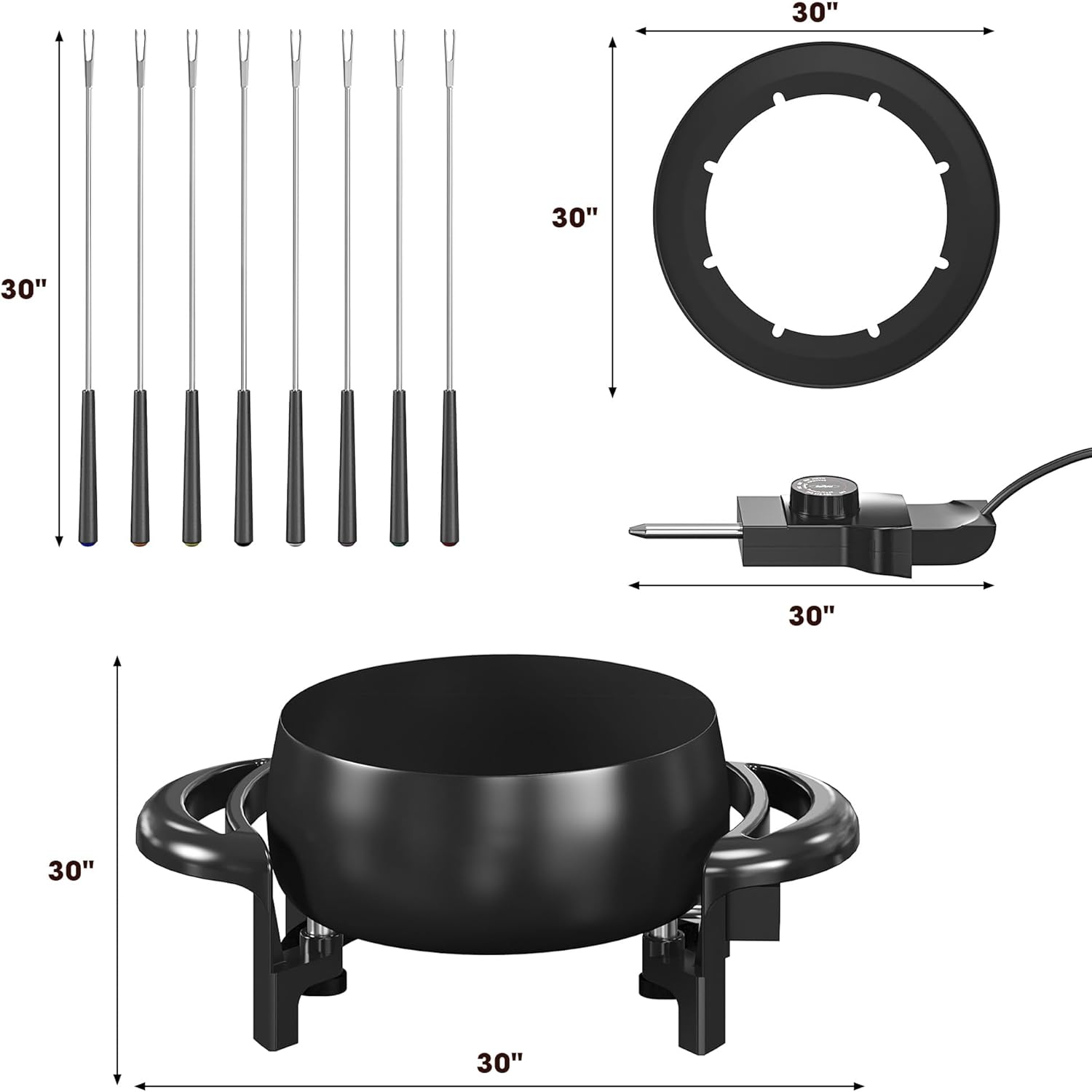 Sunvivi Electric Fondue Pot Set 3 Quart with Adjustable Temperature Control and 8 Forks M923702