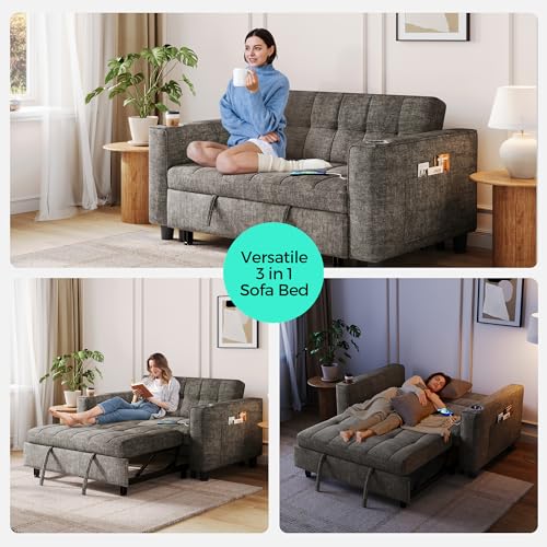 LINSY 3-in-1 Convertible Sofa Bed with Charging Station, Green E504001
