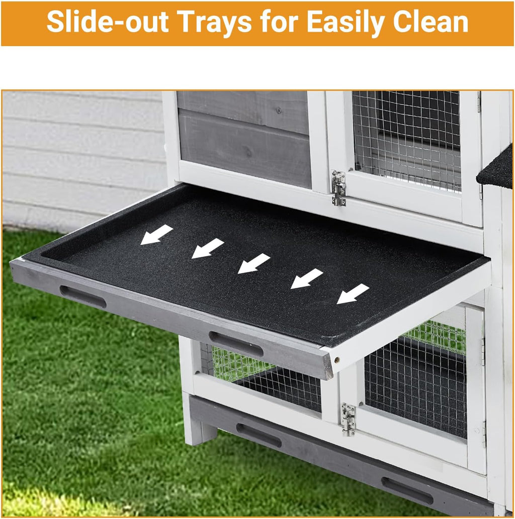 Gravee Two Floors 62" Wooden Waterproof Bunny Hutch Rabbit Cage with Stairs and Cleaning Tray M20193
