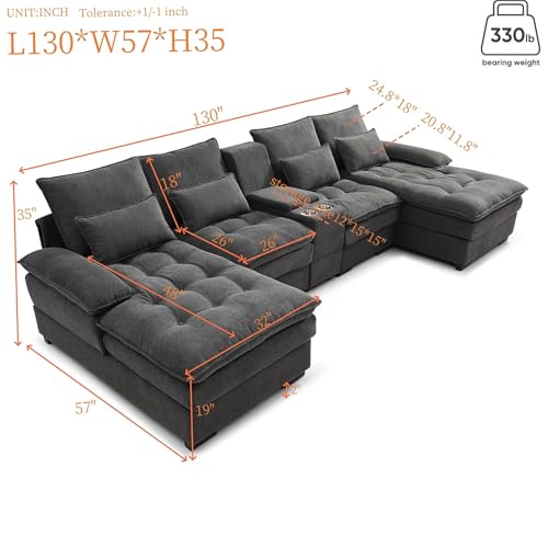Oversized Modular Sectional Sofa with Movable Ottoman E909