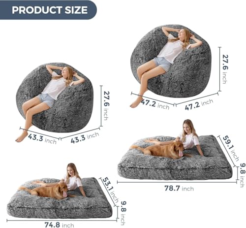 MAXYOYO Giant Bean Bag Chair Bed for Adults, Convertible Floor Sofa G466