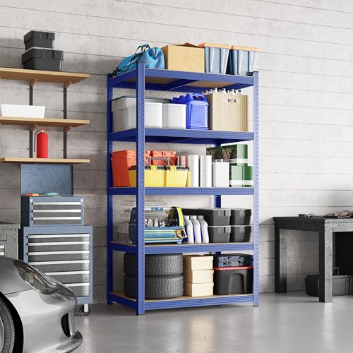 Yaheetech 5-Tier Heavy Duty Garage Shelving Unit, Adjustable Metal Storage Rack, Blue J339478