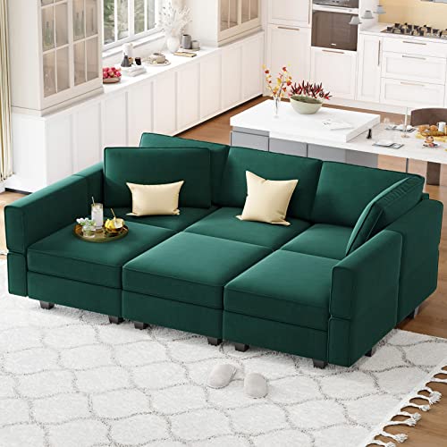 Belffin Modular Velvet Sectional Sofa with Chaise Lounge and Storage, Grey T418154