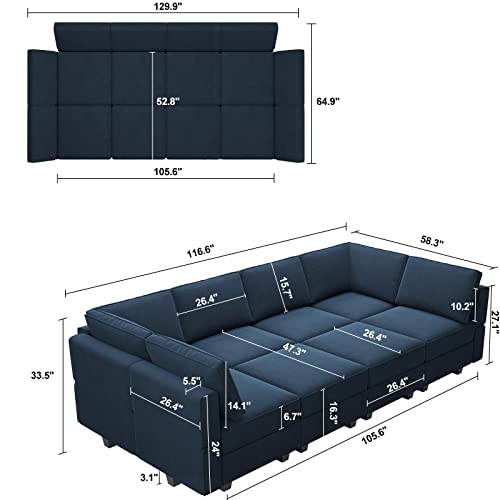 Belffin Modular Velvet Sectional Sofa with Chaise Lounge and Storage, Grey T418154