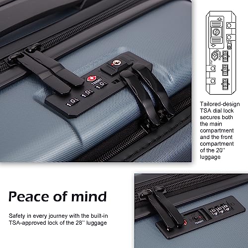 Coolife Luggage Carry On Spinner Trolley with Pocket, Night Navy 20in R726