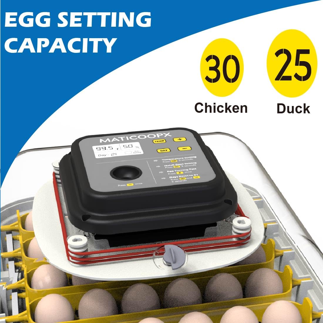 MATICOOPX 30 Egg Incubator with Humidity Display and Automatic Egg Turner U324671