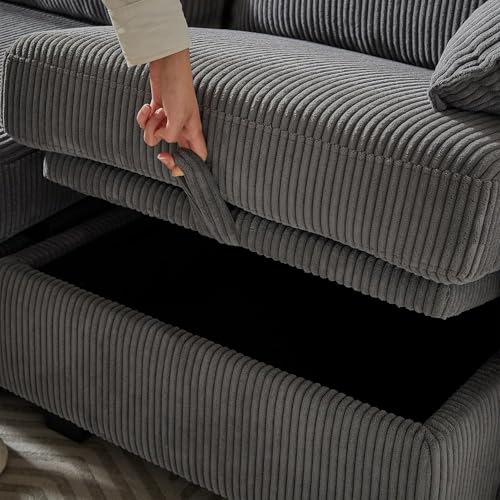 Oversized Modular Sectional Sofa with Movable Ottomans, U-Shaped Chenille J2923