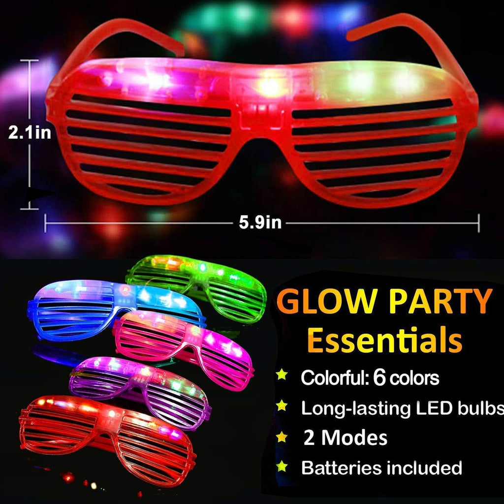 20Pack LED Glow Glasses Party Supplies 6 Color Neon Sunglasses B6676