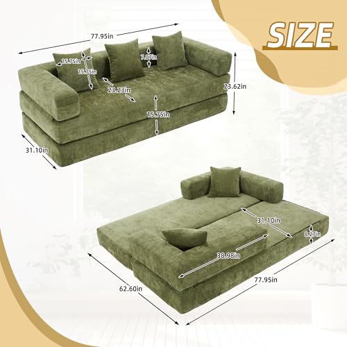 Corduroy Convertible Sleeper Sofa Bed with Pillow, Beige S401207