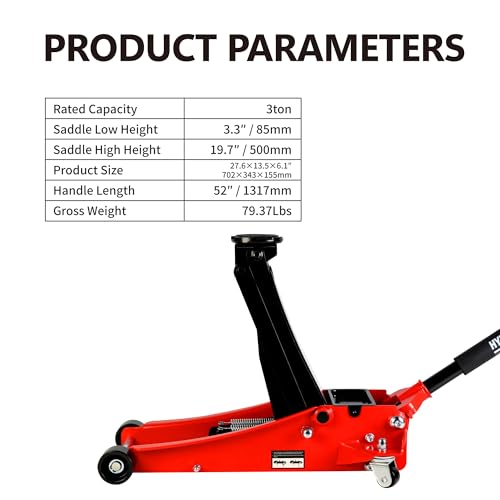 Pvillez Floor Jack, Heavy Duty Hydraulic Low Profile Steel Racing Jack, 2 Ton Capacity Blue H10635