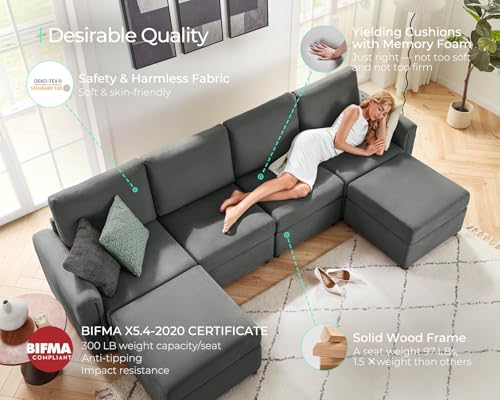 LINSY HOME Modular U Shaped Sectional Sofa with Storage, Blue M8981