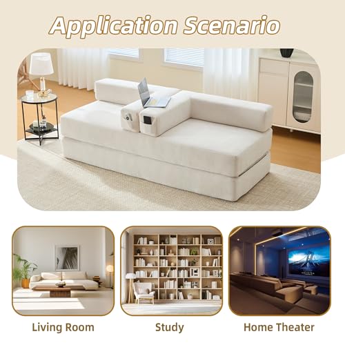 Corduroy Convertible Sleeper Sofa Bed with Pillow, Beige S401207