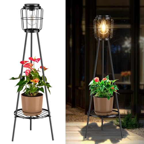 2 Pack Solar Lights Outdoor with Plant Stands - Metal Tripod Patio Decor M835880