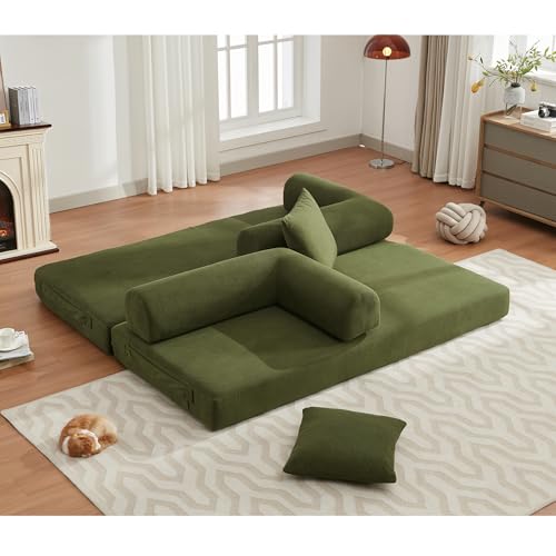 Corduroy Convertible Sleeper Sofa Bed with Pillow, Beige S401207